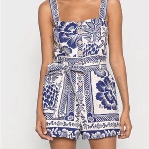 Rachel Zoe Blue and White Floral Jumpsuit